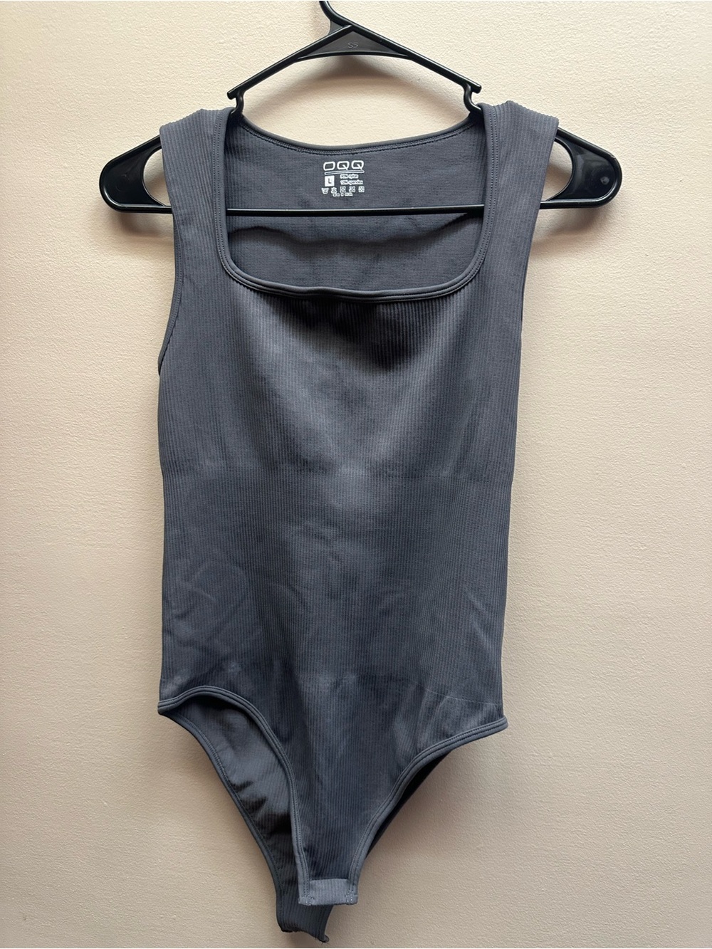 Women's Ribbed Square-Neck Bodysuit in Charcoal Gray